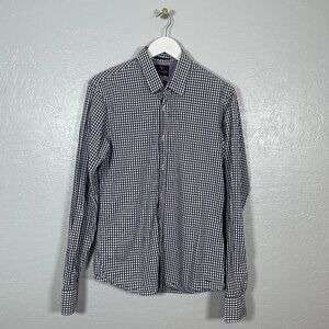 Scotch & Soda Men M Blue White Gingham Check Shirt Retro De Luxe Button Front